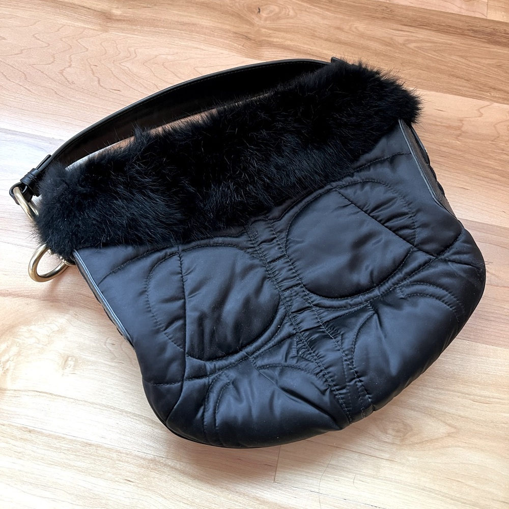 Authentic COACH black evening bag with fur collar